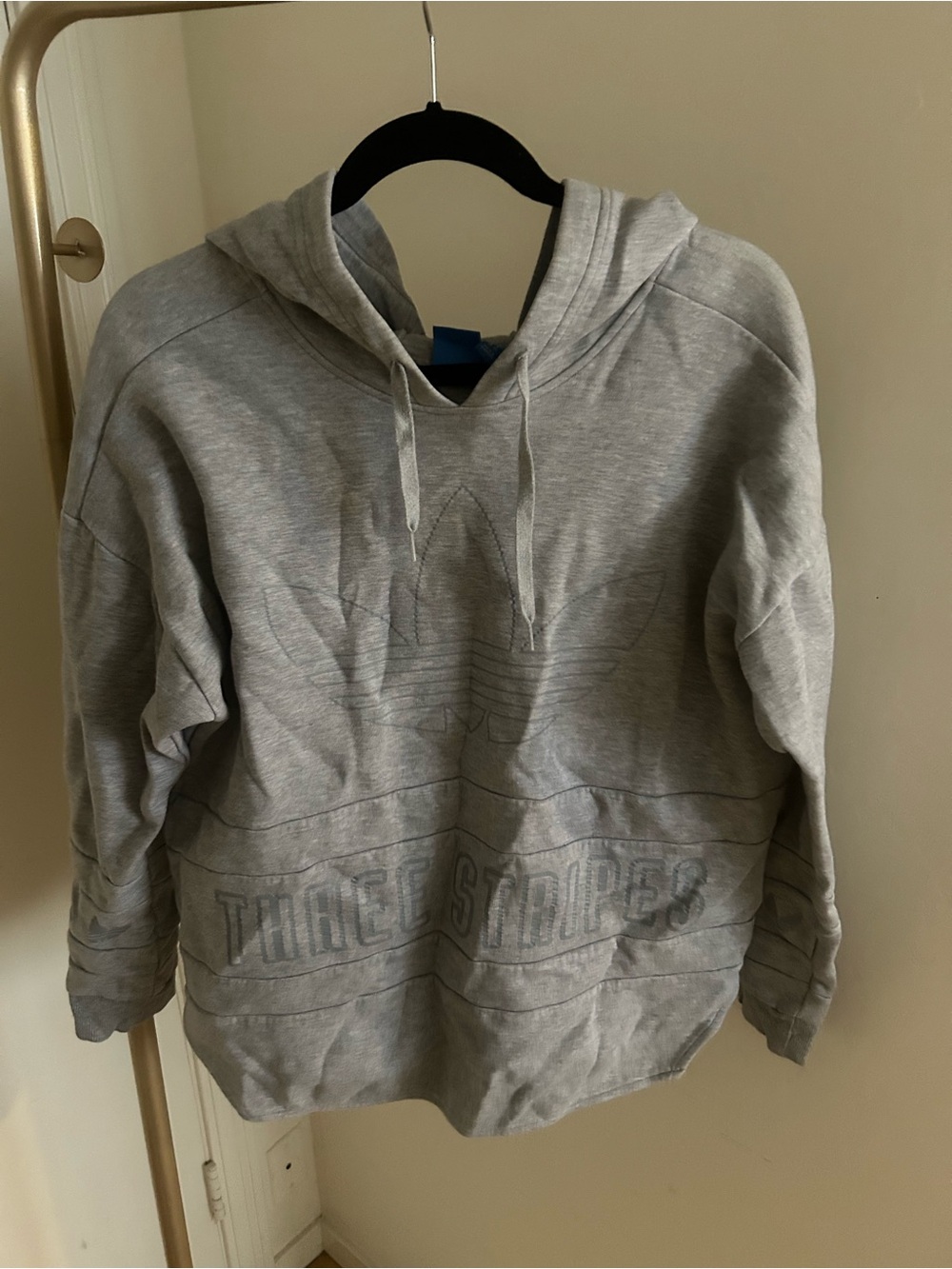 Adidas Originals Gray Hoodie Oversized Pullover Trefoil Logo Sweatshirt